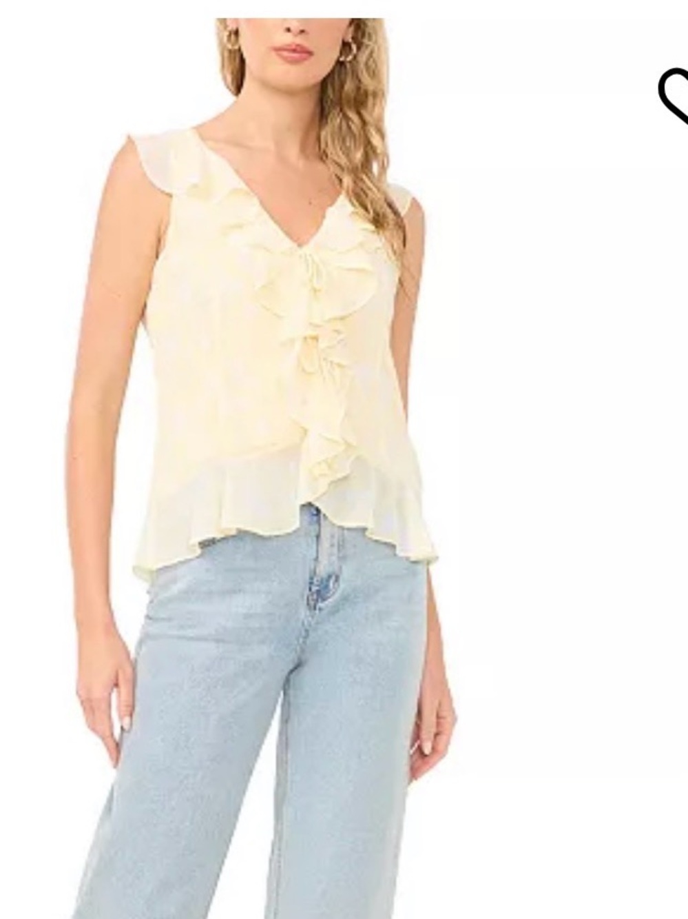1. State Light Yellow Ruffle V-Neck Sleeveless Top